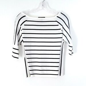 WHITE HOUSE | BLACK MARKET | Nautical Black & White Striped Off-Shoulder Top